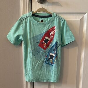 Tea Collection Mint Green Tee with Red and Blue Boat Graphics